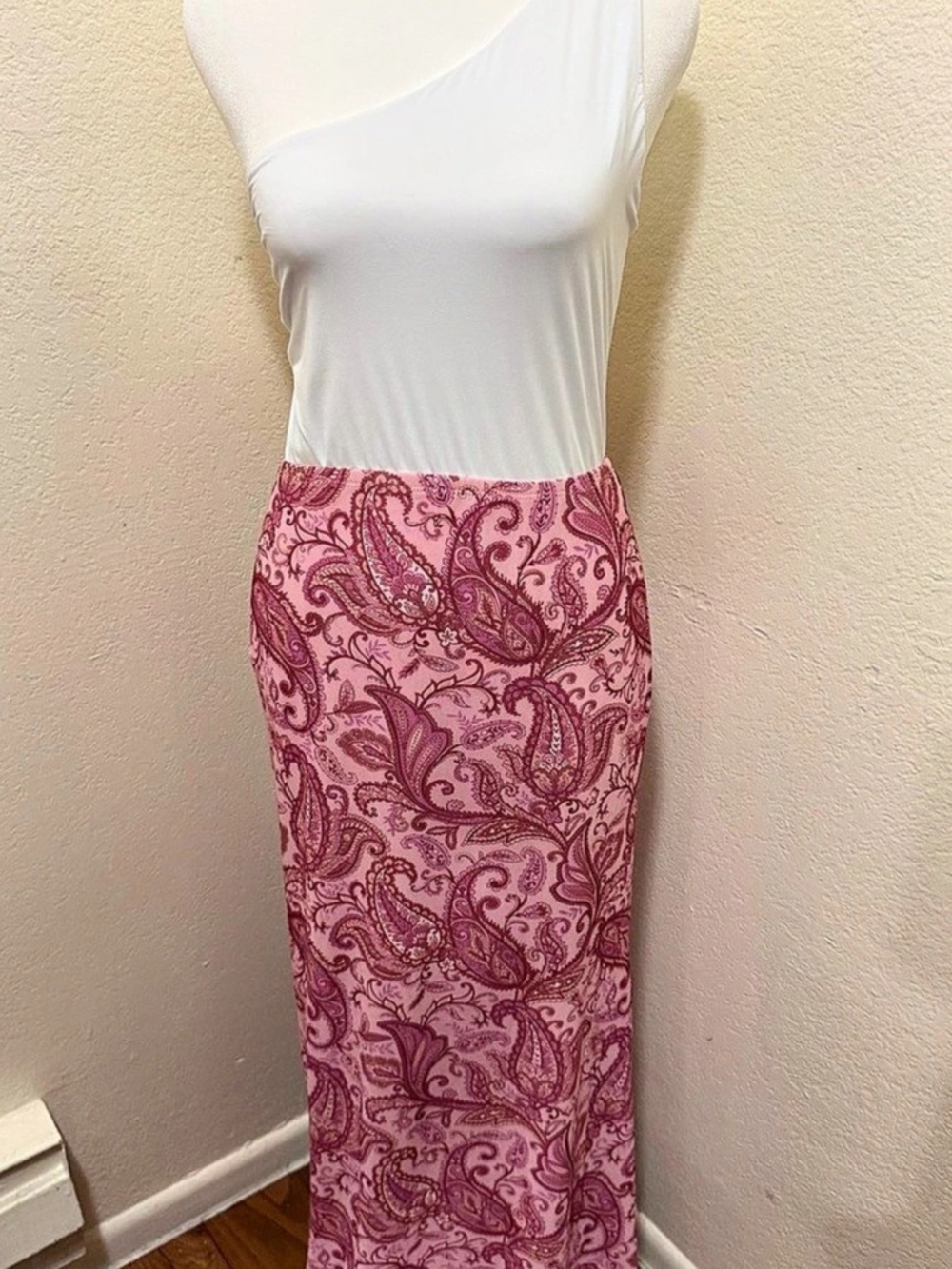 See You Monday Paisley Maxi Skirt in Pink & White Size XL NWT